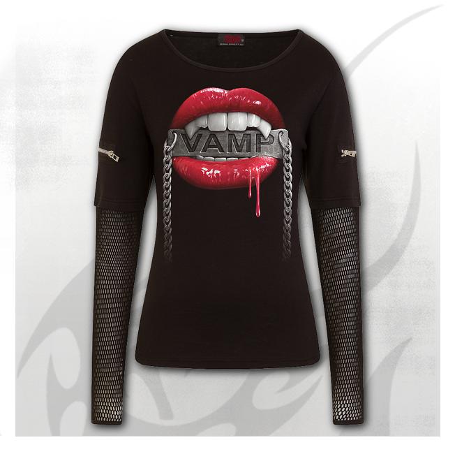 Longsleeve  K051F466  FANGS - Mesh Sleeve Zip Shoulder Long Sleeve Ladies