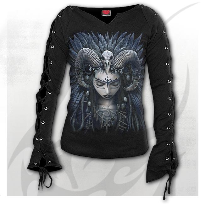 Longsleeve  K056F412  RAVEN QUEEN - Laceup Sleeve Top Black