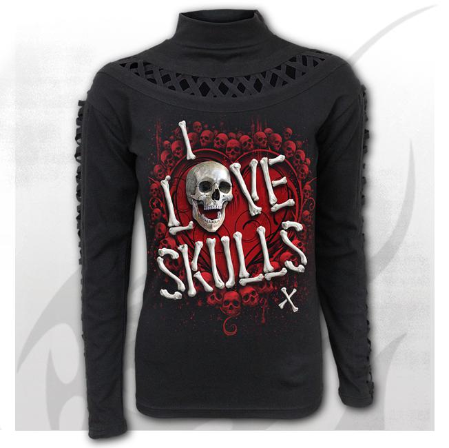 Longsleeve dama K070F476 - LOVE SKULLS  Waterfall Slits