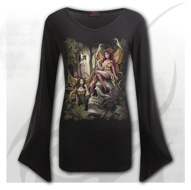 Longsleeve  L030F436   WOODLAND FAIRY - V Neck Goth Sleeve Top Black