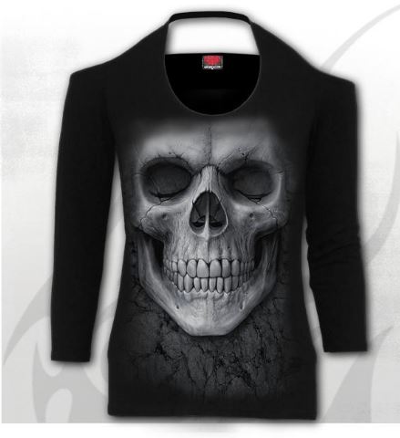 Longsleeve top S012F458 SOLEMN SKULL - Scoop Halter-Neck Long Sleeve Top