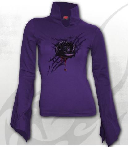 Longsleeve  T030F428   BLACK ROSE DEW - High Neck Goth Top Purple