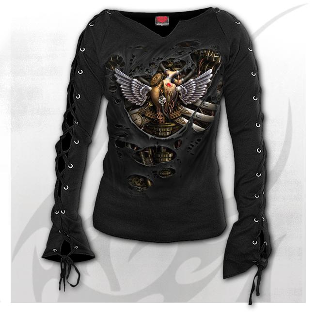Longsleeve T170F412 STEAM PUNK RIPPED - Laceup Sleeve Top Black