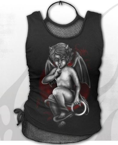 Top dama F050G028  CHERUB - 2in1 Neck Tie Mesh Top Black