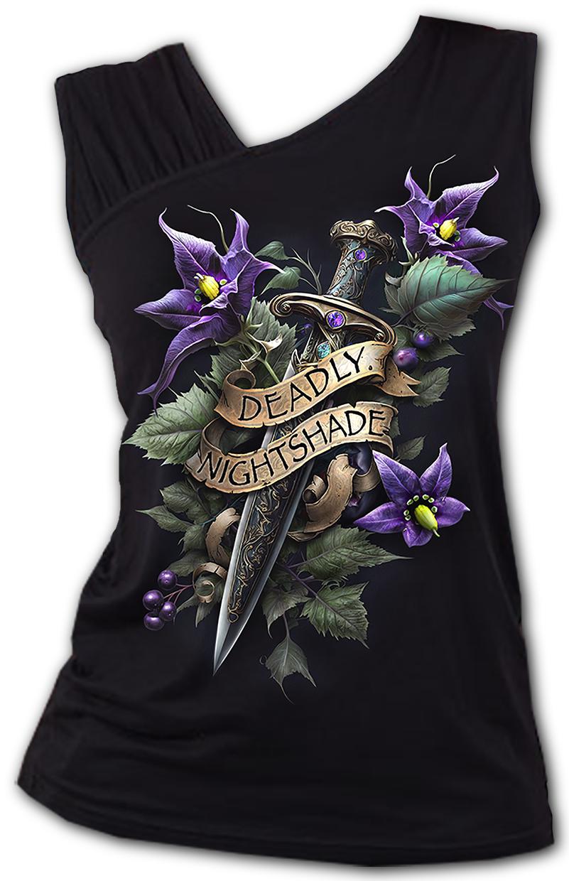 Maieu K107G072 DEADLY NIGHTSHADE- Gathered Shoulder Slant Vest Black