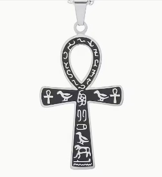 Medalion cruce egipteana Ankh argintie cu fata neagra (JBG)