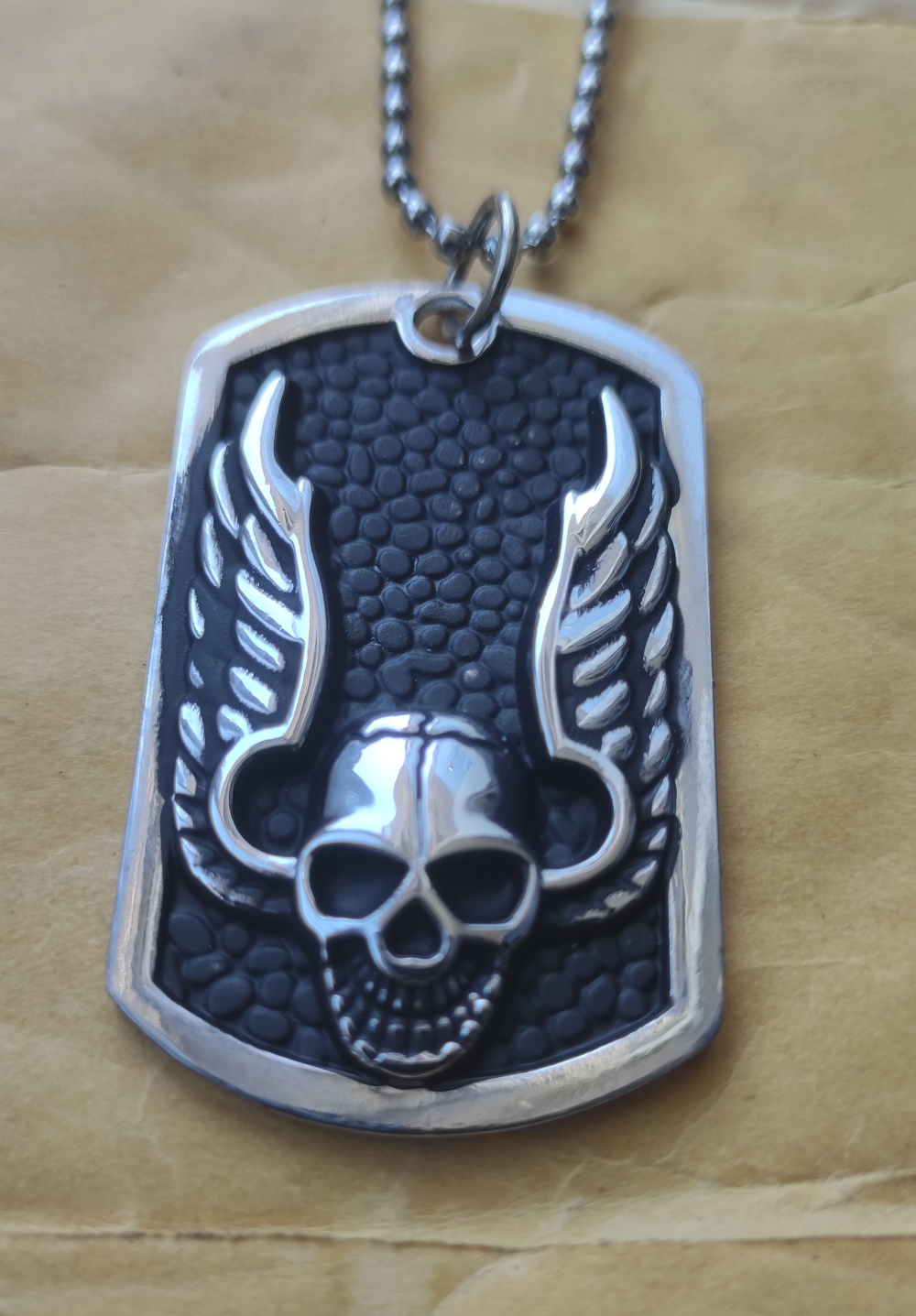 Medalion inox  Skull and wings (colectia Motorbike)
