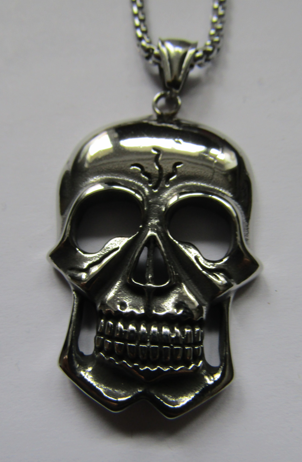 Medalion masiv de inox cu lant Craniu lat PRU9