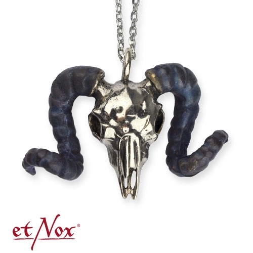 BK8001S Pandantiv argintiu de alama si rasina cu lantisor - Ram Skull