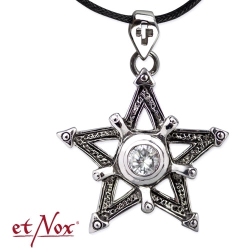 SK063W Pandantiv de inox cu zirconiu alb - Big Pentagram