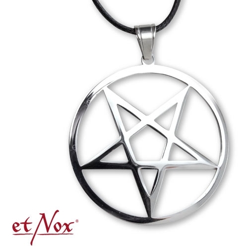 SK4104A Pandantiv argintiu de inox cu snur - Plain Pentagram upside down