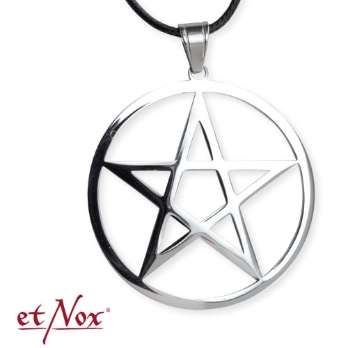 SK4104B Pandantiv argintiu de inox cu snur - Plain Pentagram