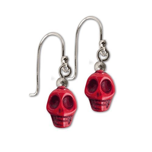 O4520R Cercei de argint cu rasina - Skull red