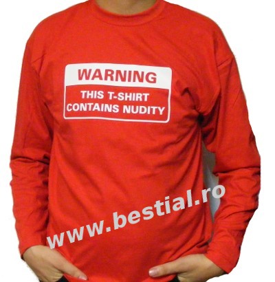 Long Sleeve rosu WARNING THIS T-SHIRT CONTAINS NUDITY