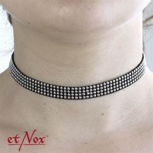 UK4100 Colier cu buline metalice - choker imitatie piele
