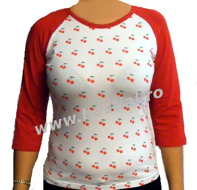 Girlie cu maneca 3/4 rosie si CIRESE