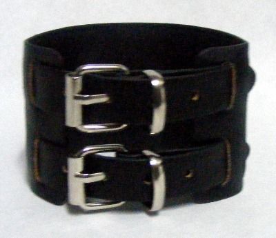 Bratara imitatie de piele neagra cu 2 cureluse (JHN) - latime 5cm (mega-reducere)