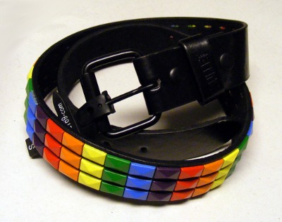 Curea neagra imitatie piele cu 3 randuri de piramide late Rainbow (G0015)