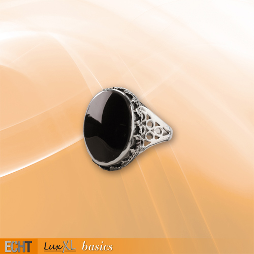BR191 Inel de bronz placat cu argint Big onyx