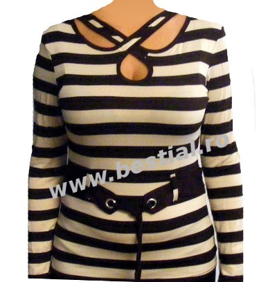 Tricou cu maneca lunga in dungi maro si crem