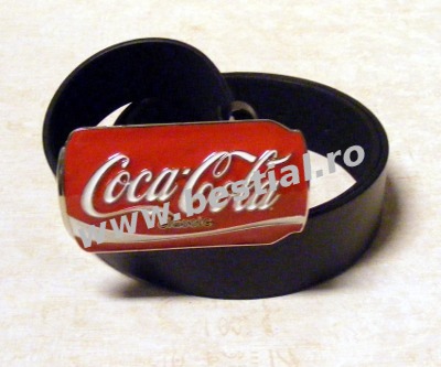 Curea imitatie piele neagra cu catarama Coca-Cola (JHN)