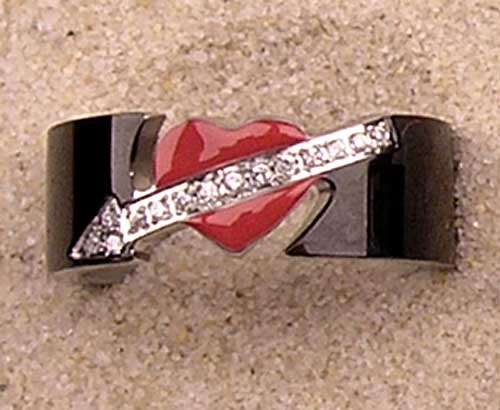 SR150 Inel de inox cu email rosu - Black love (SSR)