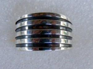 S6 Inel lat de argint model 1 - benzi alternative alb negre