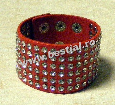 Bratara de piele rosie cu pietricele (JHN)