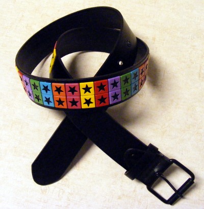 Curea imitatie piele neagra cu stelute decupate rainbow (CJL)