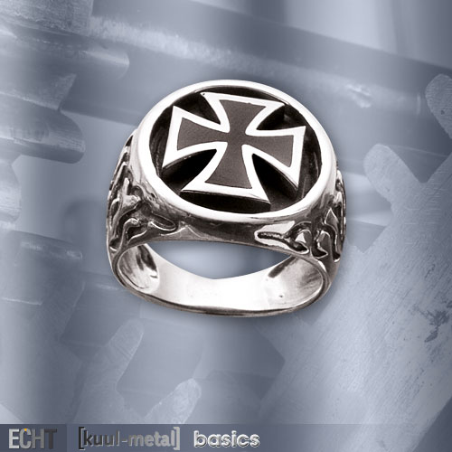 SR1140 Inel de Inox Black Iron Cross - round