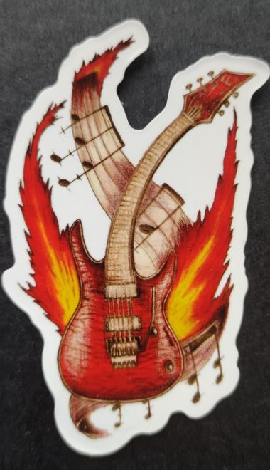 Sticker (abtibild) Chitara cu aripi de foc (JBG)