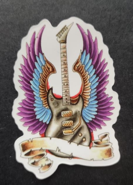 Sticker (abtibild) Chitara cu aripi mov (JBG)