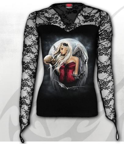 Longsleeve dama D030F434 - ANGEL OF DEATH SORROW Lace Neck Goth