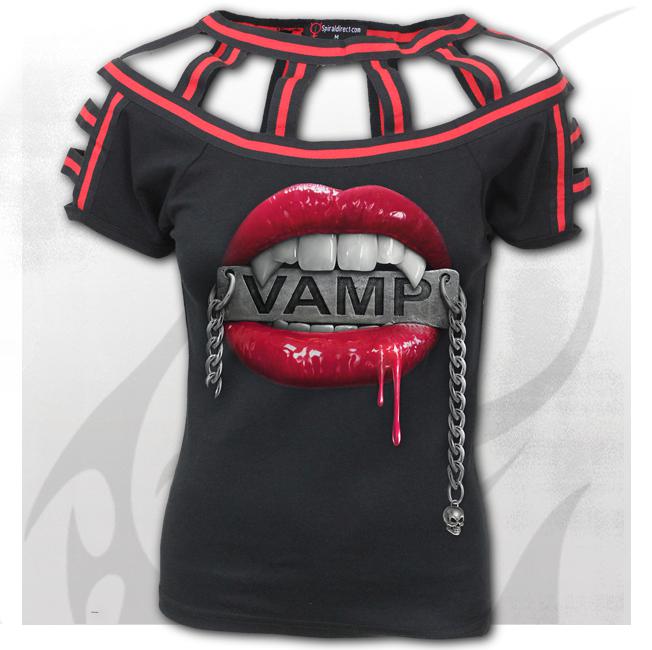 Top dama D096F716 - VAMP Red Web Neck