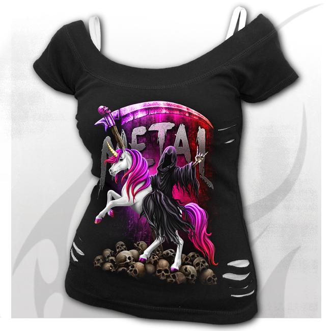 Girlie F054F710  METALLICORN - 2in1 White Ripped Top Black