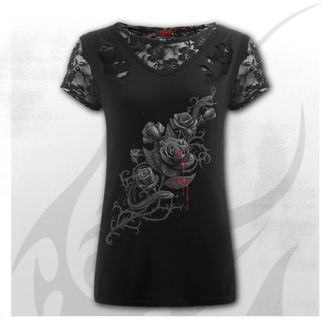 Top dama  FATAL ATTRACTION - 2in1 Ripped Black Lace Top