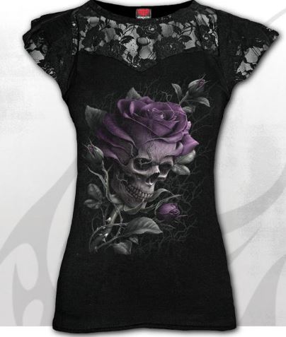 Top dama K059F721 - SKULL ROSE Lace Layered