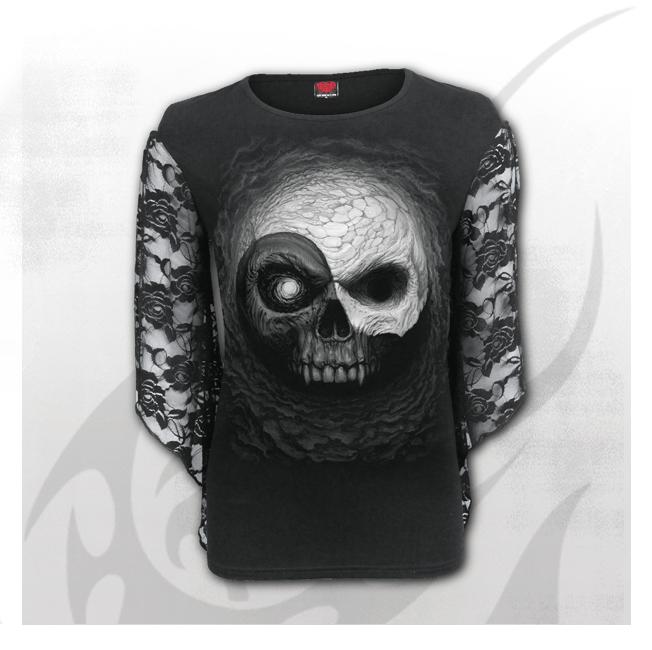 Longsleeve dama M029F474 - YIN YANG SKULLS Rose Lace Sleeve
