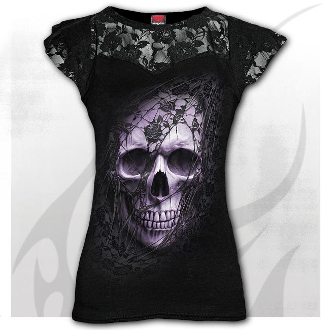 Top dama D095F721 - LACE SKULL Lace Layered