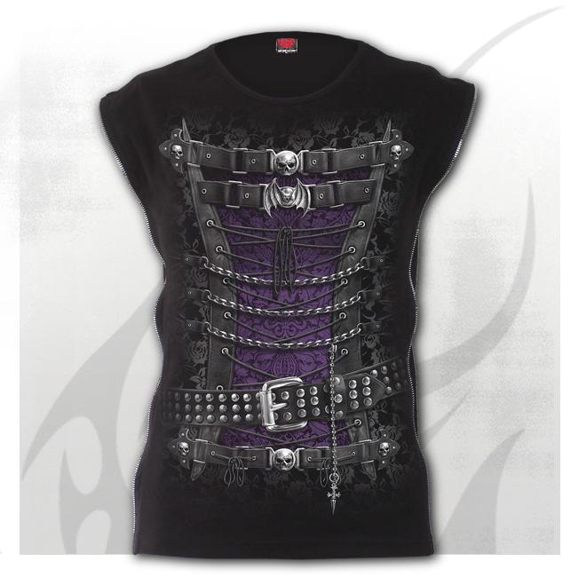 Top dama T085G074 WAISTED CORSET - Zip Side Ribbed Gothic Ladies Top