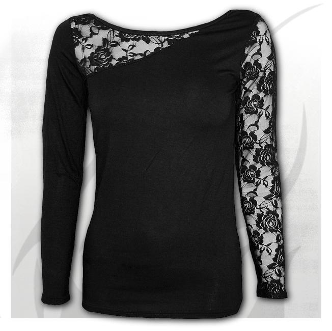 Longsleeve dama P001F439 - GOTHIC ELEGANCE Lace One Shoulder