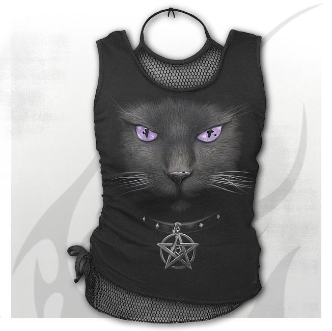 Top dama  D008G028  BLACK CAT - 2in1 Neck Tie Mesh Top Black (Lichidare Stoc!)