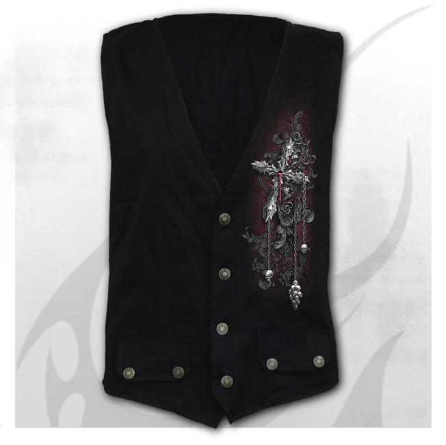 Vesta D077M656 CROSS OF DARKNESS - Gothic Waistcoat Four Button with Lining