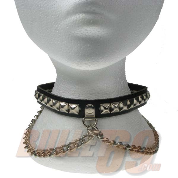 Zgarda (chocker) punk cu piramide si lanturi NB050