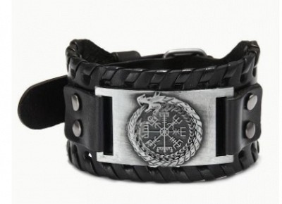 Bratara neagra Viking Art Ouroboros Snake + Vegvisir Bratara neagra Viking Art Ouroboros Snake + Vegvisir