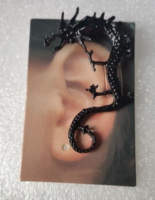 Cercel urechea stanga - Dragon negru model 3