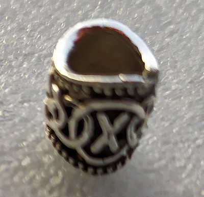 Inel argintiu mic oval pentru barba sau par Viking Rune model Gebo (Gift)