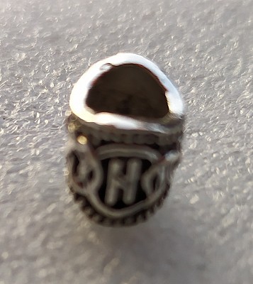 Inel argintiu mic oval pentru barba sau par Viking Rune model Hagalaz (Air)