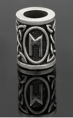 Inel argintiu pentru barba sau par Viking Rune model Mannaz (Man)