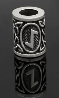 Inel argintiu pentru barba sau par Viking Rune model Eiwaz (Death)